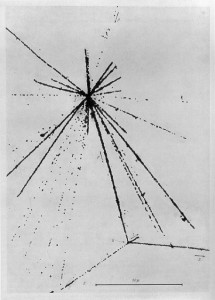 The star in this emulsion plate show the effect of the collision of a Cosmic Ray with another particle in our atmosphere