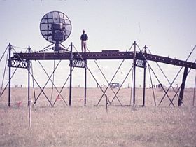 View of the Telemetry station with the GMD dish at Alegrete (courtesy of Dr.Arlin Krueger)